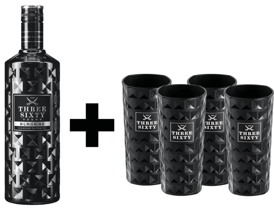 Three Sixty Three Sixty Vodka Black 42 0,7L 42%Vol. + 4X Three Sixty Black 42 Glaser 0,3L | B-507445 | Bundle&Artikel