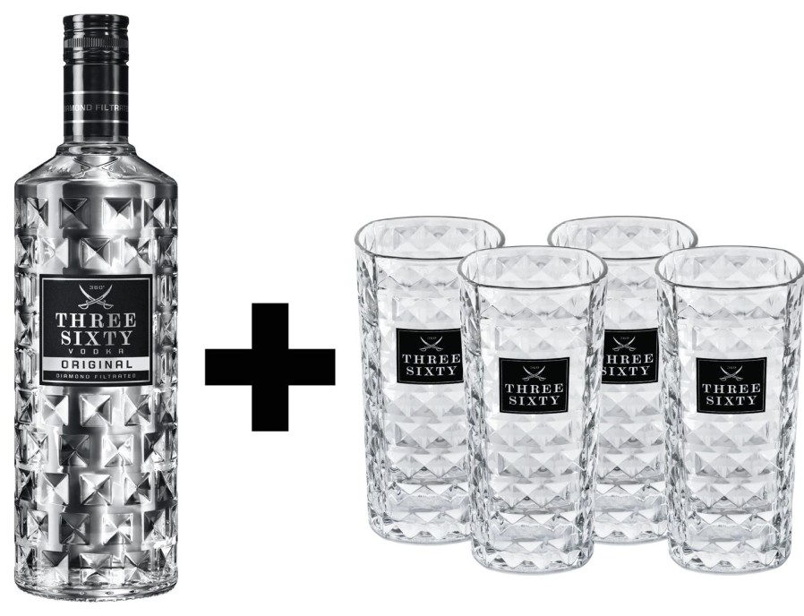 Three Sixty Three Sixty Vodka 0,7L 37,5% Vol. + 4X Three Sixty Glaser 0,3L | B-407445 | Bundle&Artikel