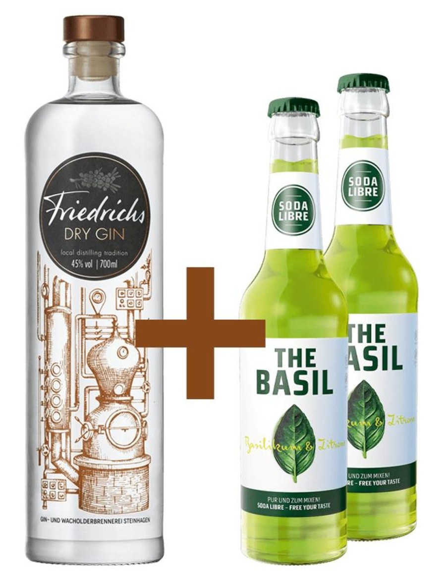 schwarze-schlichte Friedrichs Dry Gin 0,7L 45% Vol. + 2X Soda Libre The Basil 0,33L | B-886565 | Bundle&Artikel