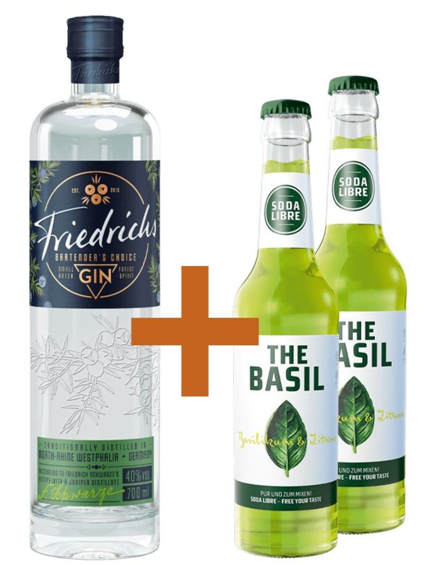 schwarze-schlichte Friedrichs Gin Bartenders Choice 0,7L 40% Vol. + 2X Soda Libre The Basil 0,33L | B-876565 | Bundle&Artikel