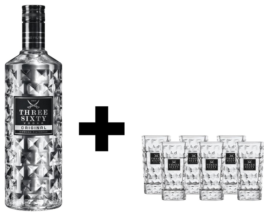 Three Sixty Three Sixty Vodka 0,7L 37,5% Vol. + 6X Three Sixty Shot / Micro Cocktail Glaser 0,04L | B-407665 | Bundle&Artikel