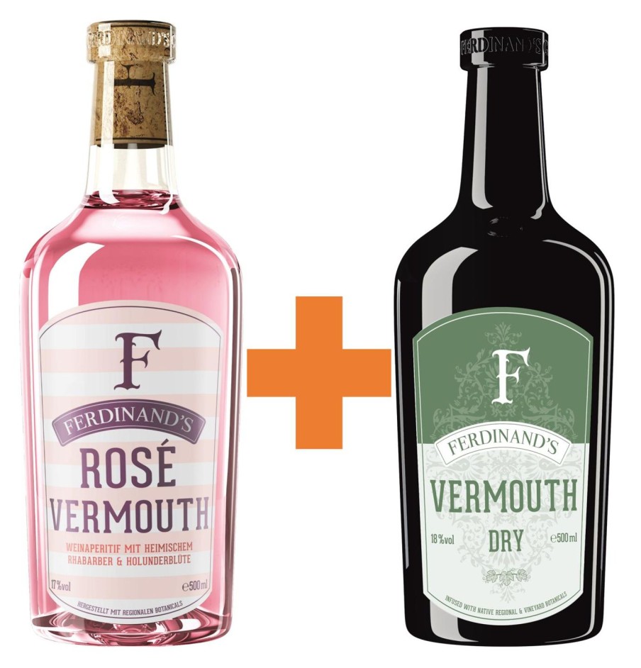 schwarze-schlichte Ferdinands Rose Wermut 17% Vol. 0,5L + Ferdinands Dry Riesling Wermut 18% Vol. 0,5L | B-269500 | Klare Spirituosen