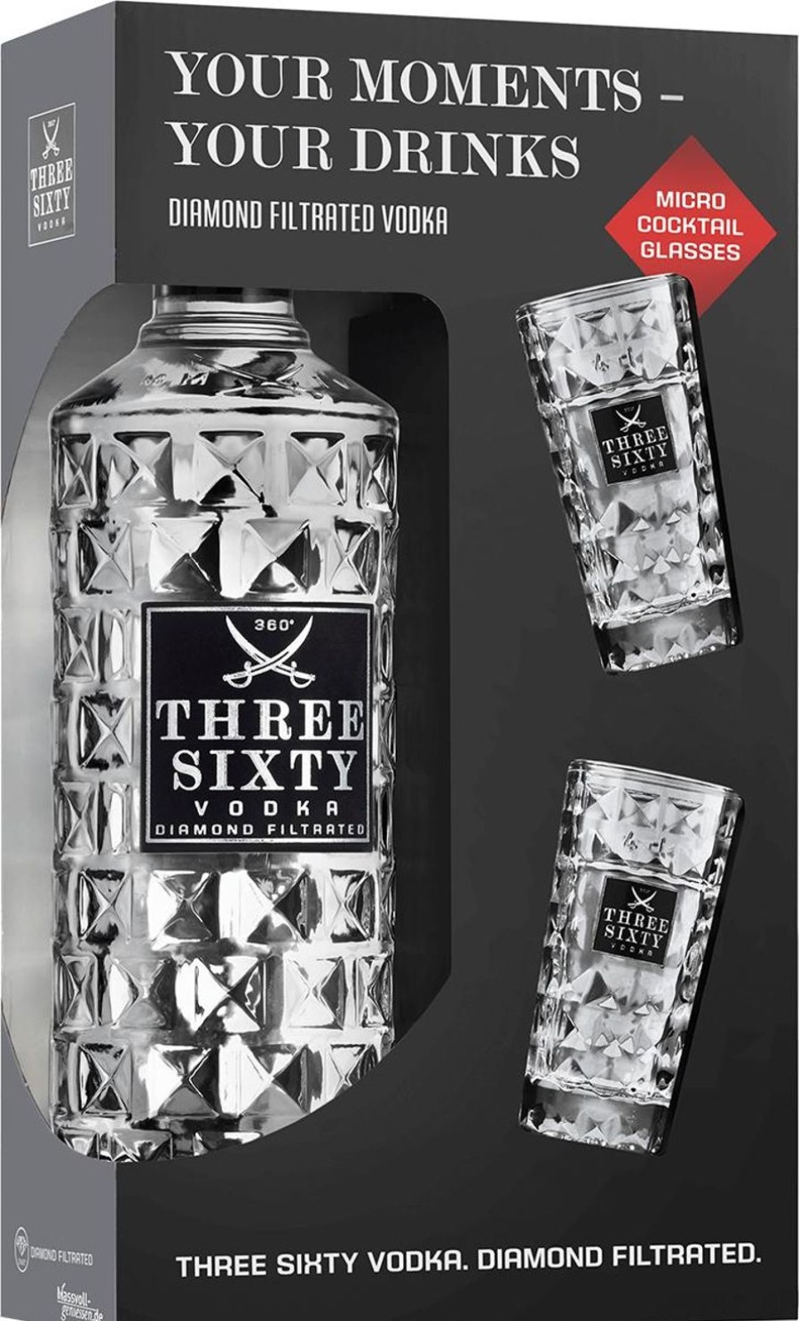 Three Sixty Three Sixty Vodka 0,7L 37,5%Vol. + 2X Three Sixty Glas 0,04L | Geschenkideen